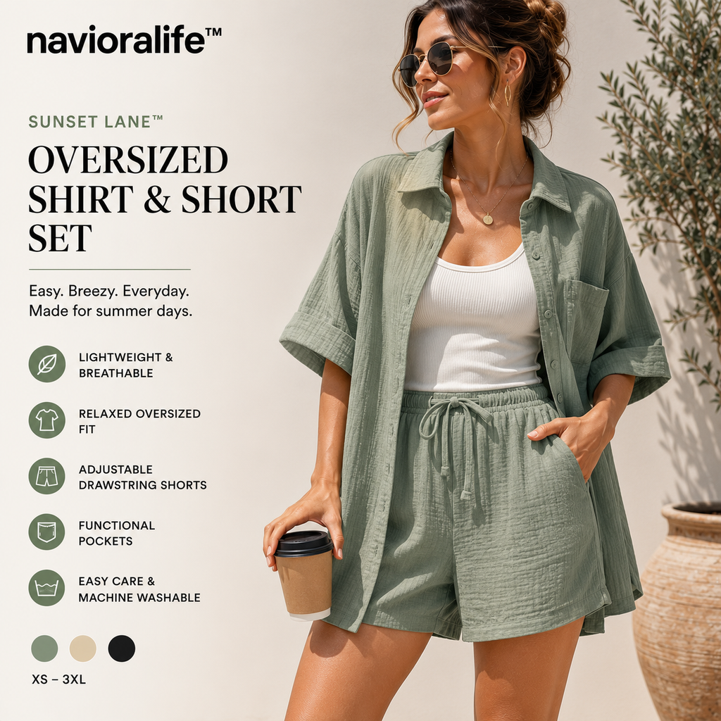 navioralife™ Women’s Sunset Lane Oversized Shirt & Drawstring Short Set