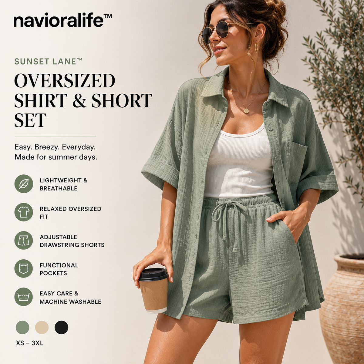 navioralife™ Women’s Sunset Lane Oversized Shirt & Drawstring Short Set