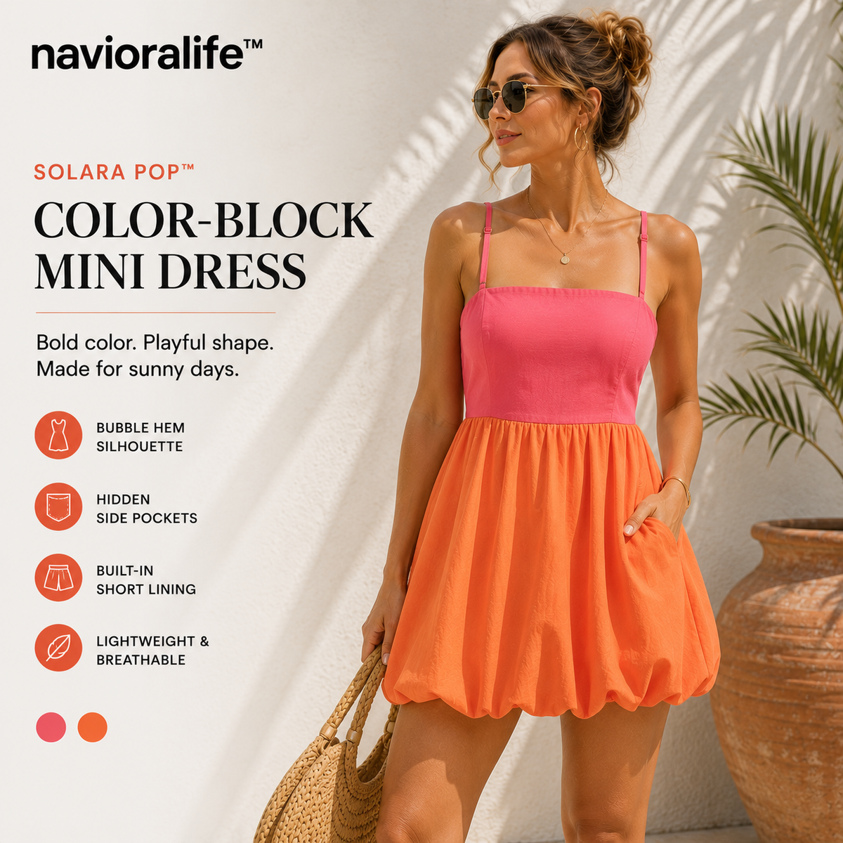 navioralife™ Women’s Solara Pop Color-Block Bubble-Hem Mini Dress