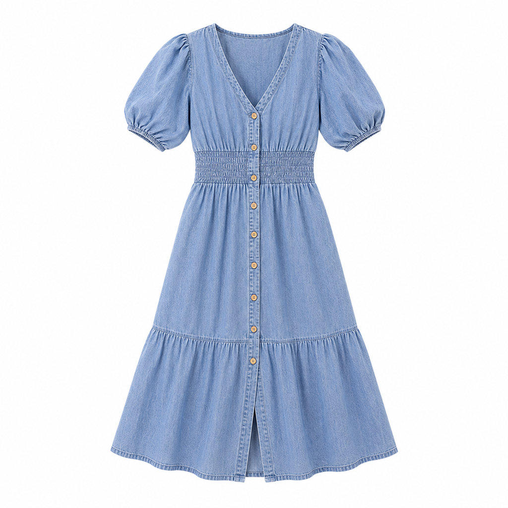 navioralife™ Women’s Riviera Bloom Puff Sleeve Denim Midi Dress
