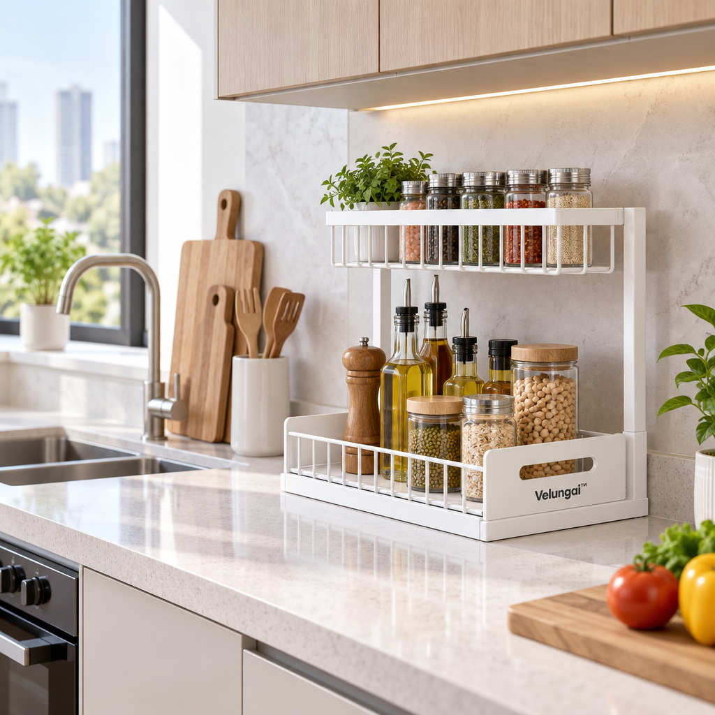 Velungai™ Modern Multi-Purpose Home Storage Organizer for Kitchen Countertops and Everyday Essentials