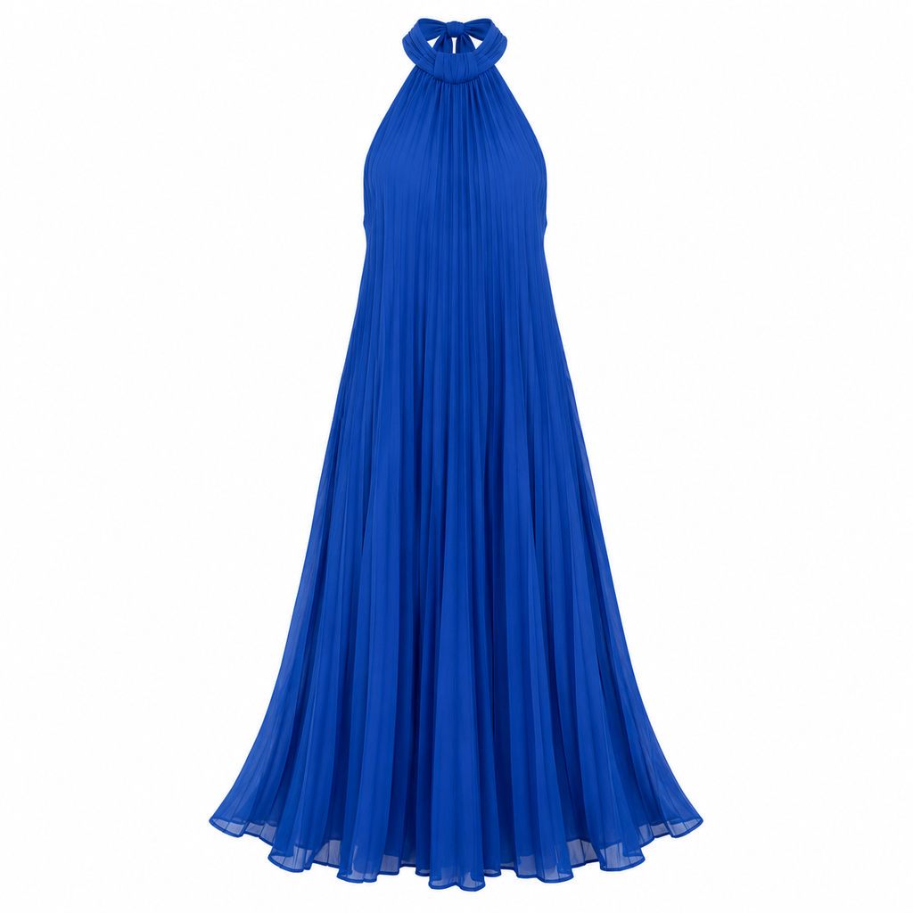 navioralife™ Women’s Azure Muse Pleated Halter Maxi Dress