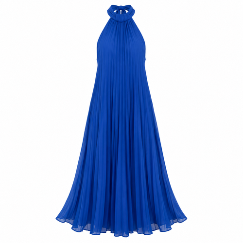 navioralife™ Women’s Azure Muse Pleated Halter Maxi Dress