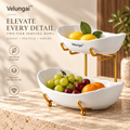 Velungai™ Two-Tier Ceramic Fruit Bowl with Gold Metal Stand