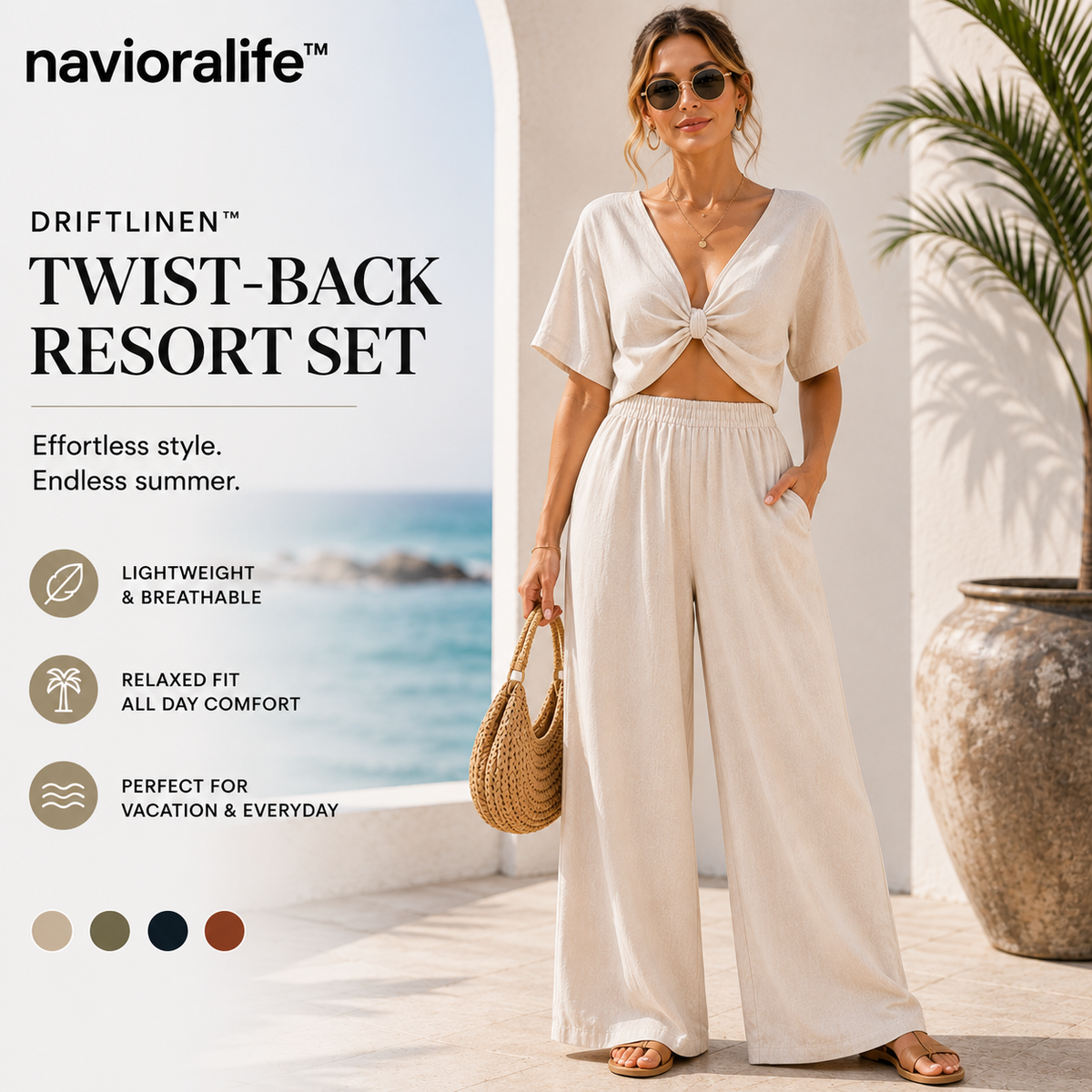 navioralife™ Women's DriftLinen Twist-Back Resort Set